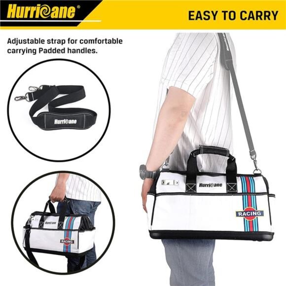 16 inch Wide Mouth Tool Bag with Water Proof Molded Base Extra Shoulder Strap - Picture 7 of 8